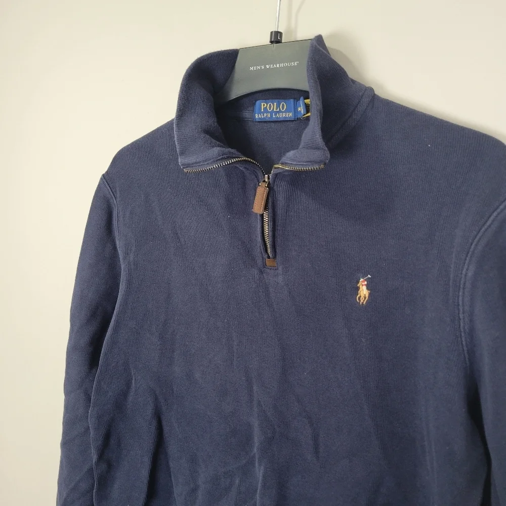 Polo Ralph Lauren Mens M Quarter Zip Pullover Sweater Blue Pony Logo